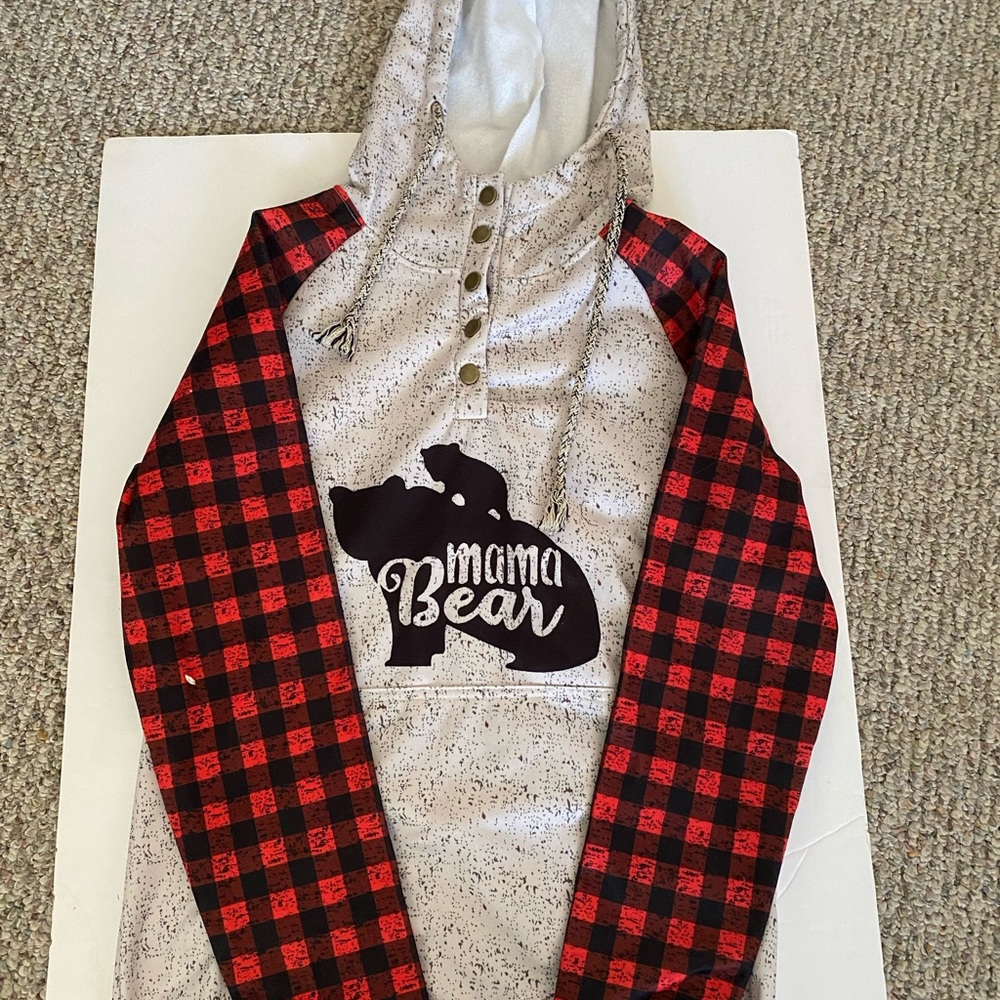 Hoodie Multi Pattern Mama Bear Sweatshirt Size S - NWT
